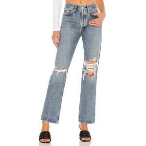 AGOLDE Lana Straight Jeans Distressed Knee Blue Denim High Rise Womens 26